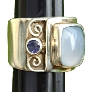 Sterling silver signed Sajen moonstone & amethyst ring size 5.5 Fine Jewelry